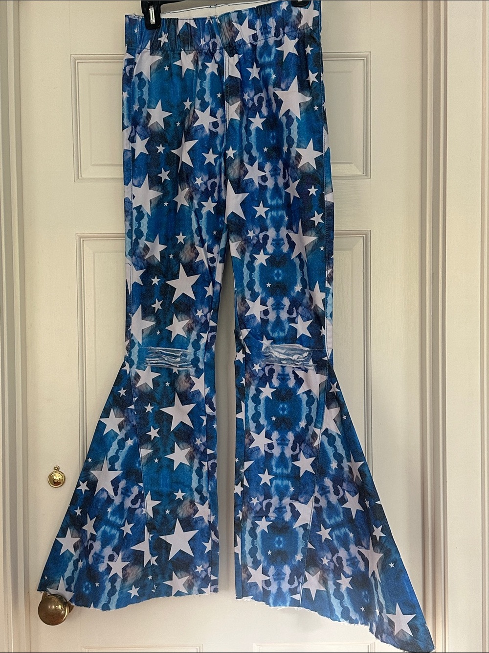 Blue Star Print Flared Bottoms. Size S